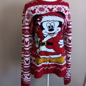 Red Disney Mickey Mouse Thick Knit Christmas Sweater Large, Holiday Santa Top